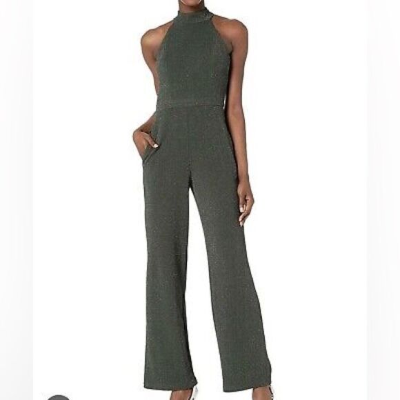 Donna Morgan Jumpsuit Women’s Size 10 Metallic Hunter Green One-Piece NWT - Picture 1 of 10